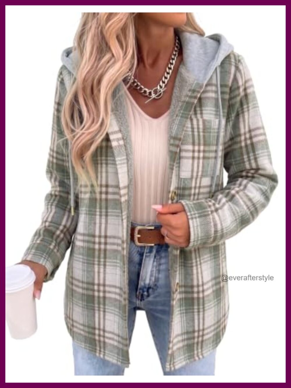 Plaid Shacket Fleece Hooded Winter Coat Warm Button Down Jacket